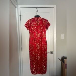 Elegant Red and Gold Traditional Chinese Qipao/Cheongsam Dress - XXL